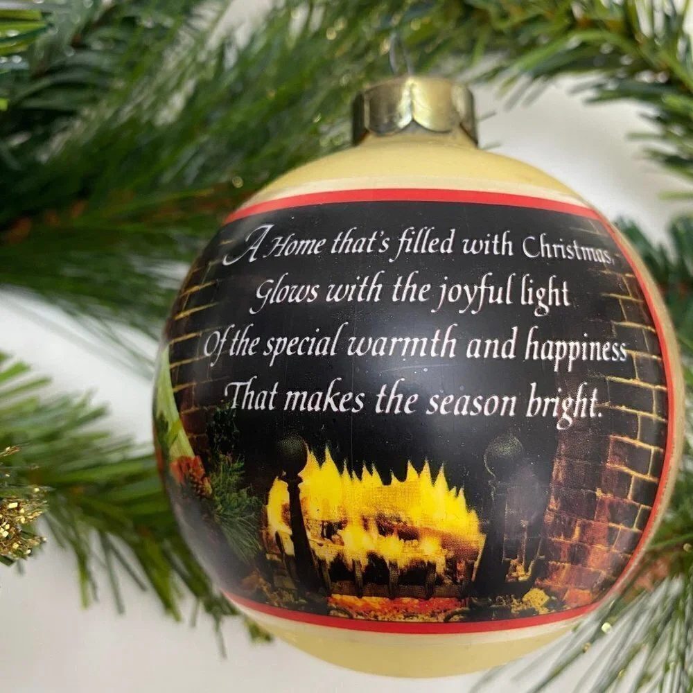 VINTAGE HALLMARK ORNAMENT Fireplace Scene Ornament Glass Ball 1980 Estate Find